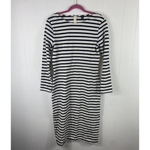 Women J. Crew Stripe Long Sleeve Cotton Sheath Dress Black White Size 16 Plus